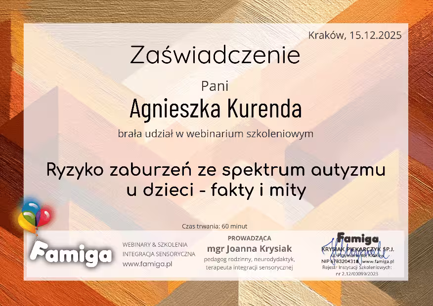 Certyfikat autyzm