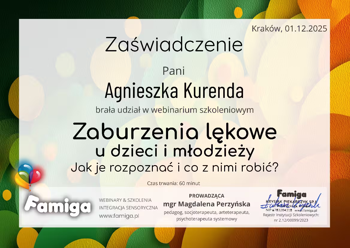 Certyfikat Zaburzenia lękowe